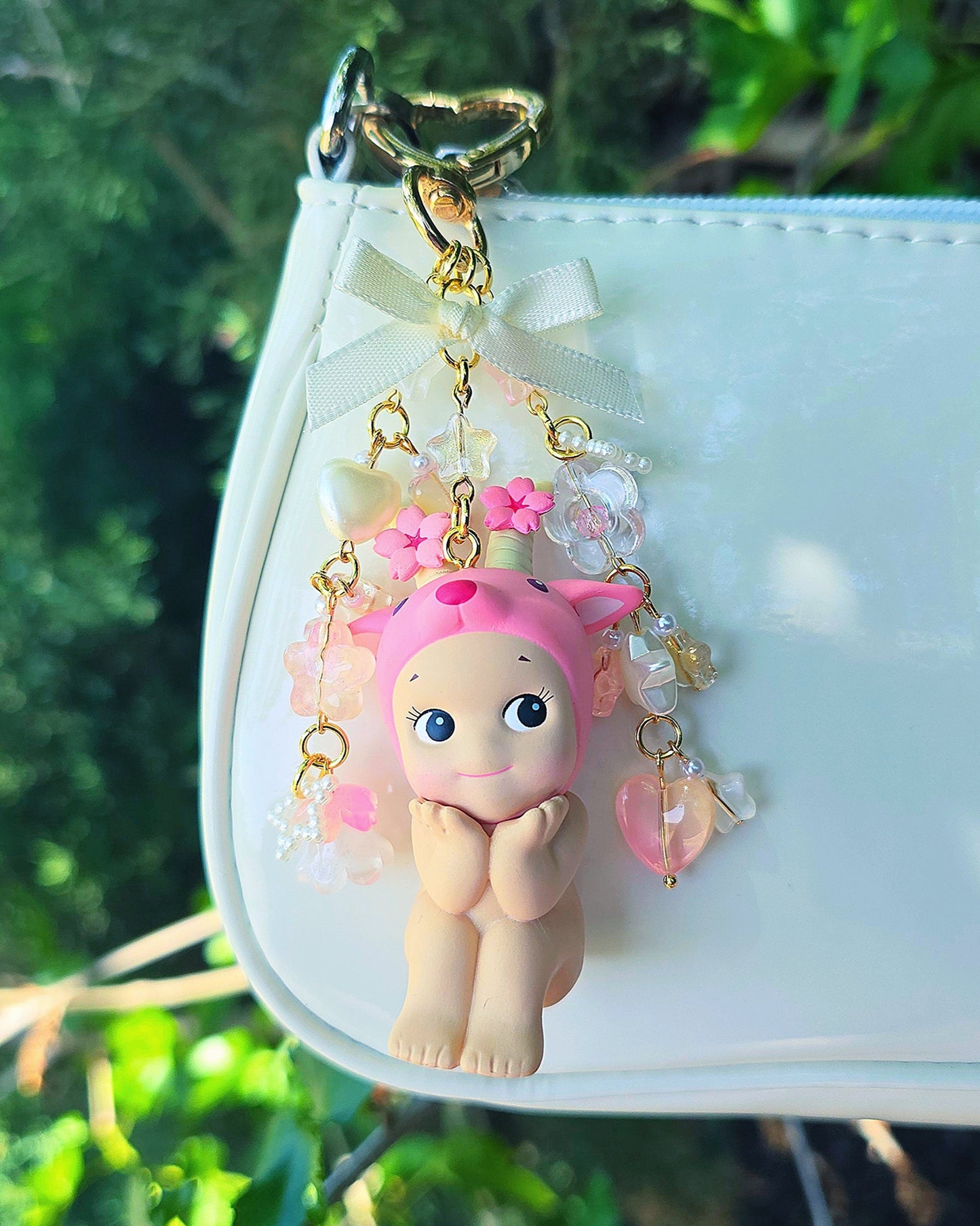 Cherry Blossom Angel Goat Keychain (Gold)