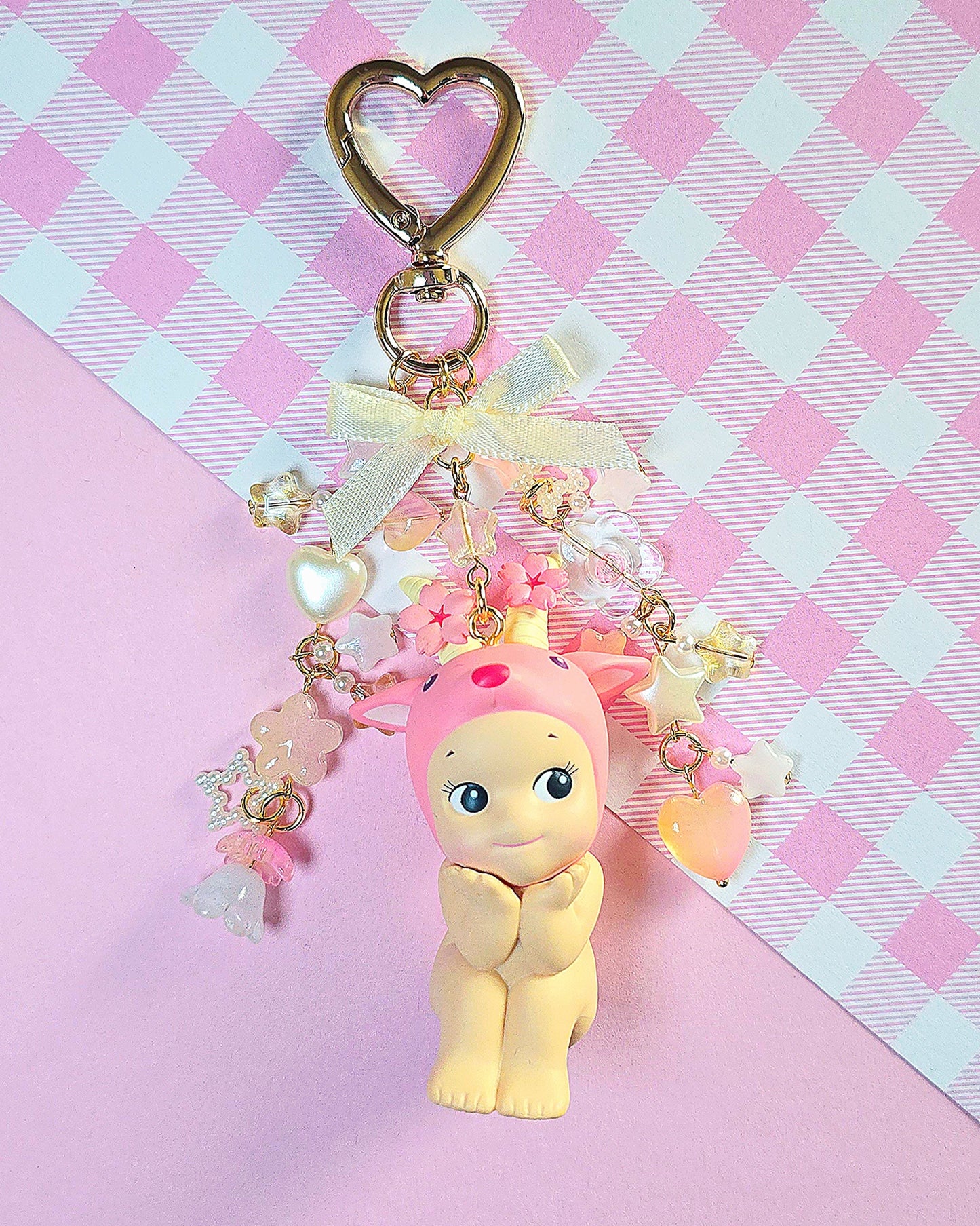 Cherry Blossom Angel Goat Keychain (Gold)
