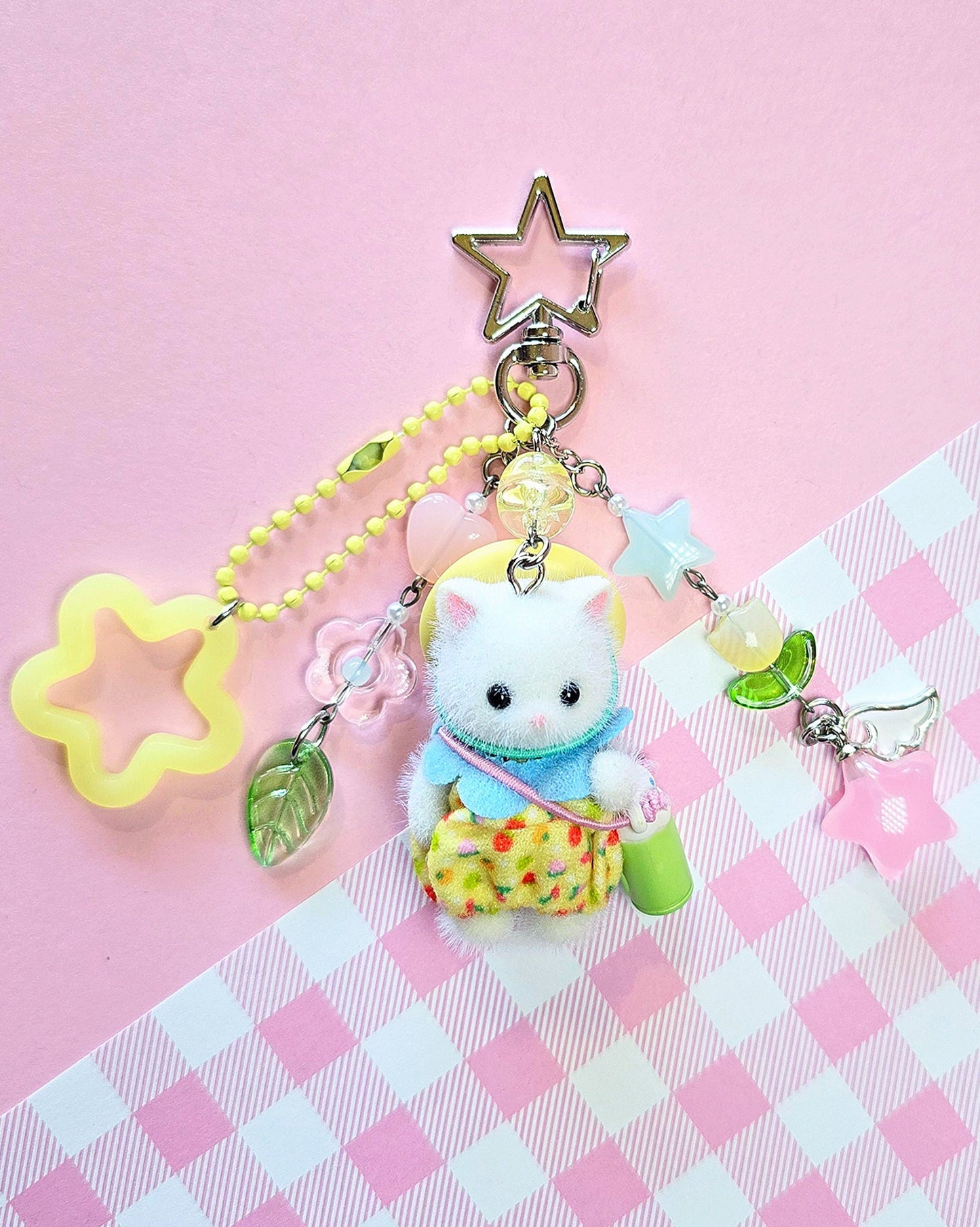 Nursery White Cat Keychain (Yellow Outfit)