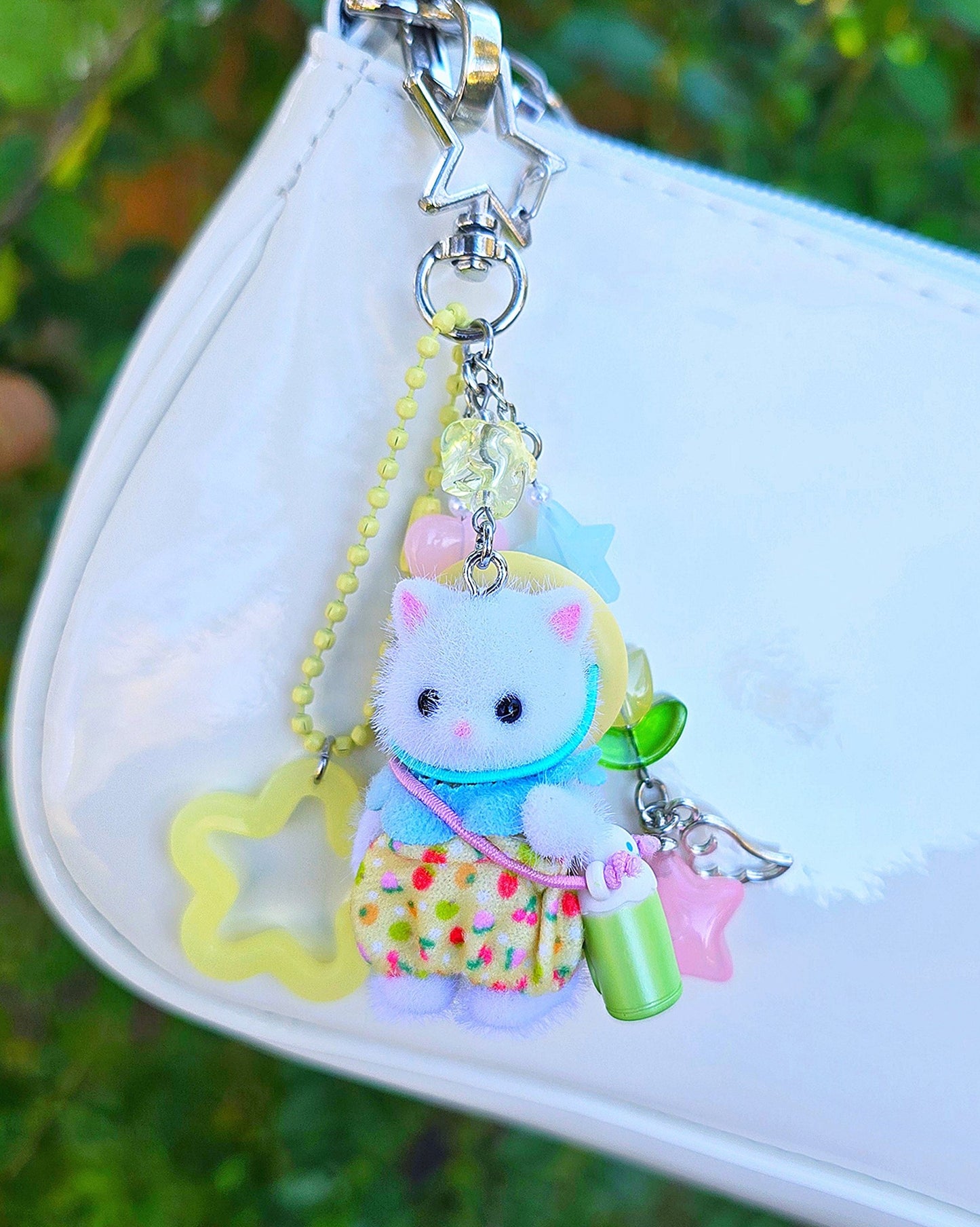 Nursery White Cat Keychain (Yellow Outfit)