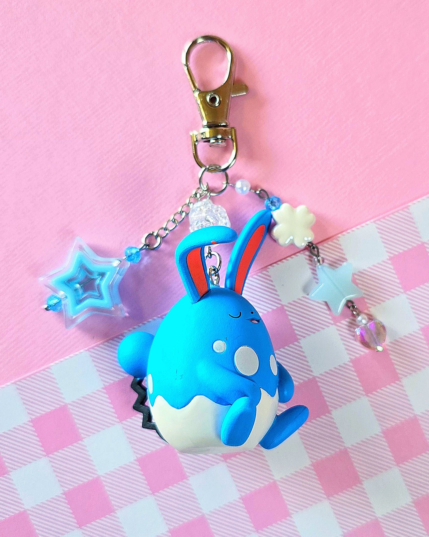 Sleeping Aqua Rabbit Creature Keychain